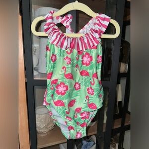 Flap Happy one piece swimsuit flamingo print ruffle toddler girl tropical floral